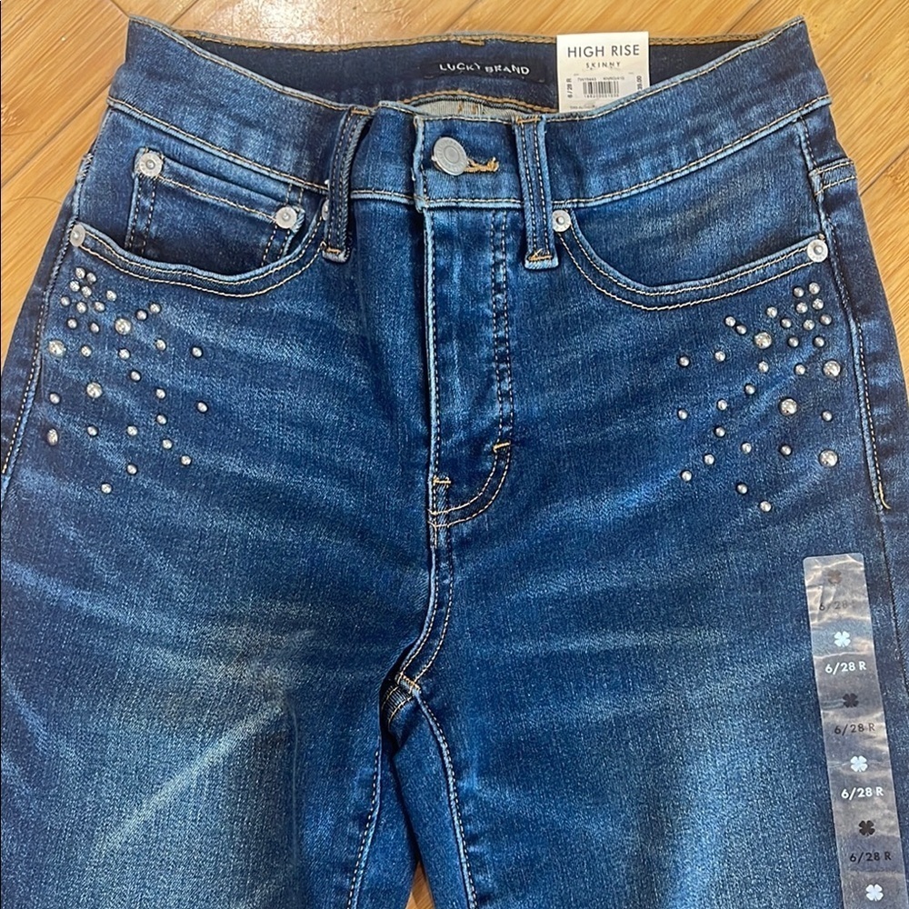 NWT Lucky Brand Bridgette High Rise Skinny Jeans 6/28 R with Studded Details - Picture 4 of 13